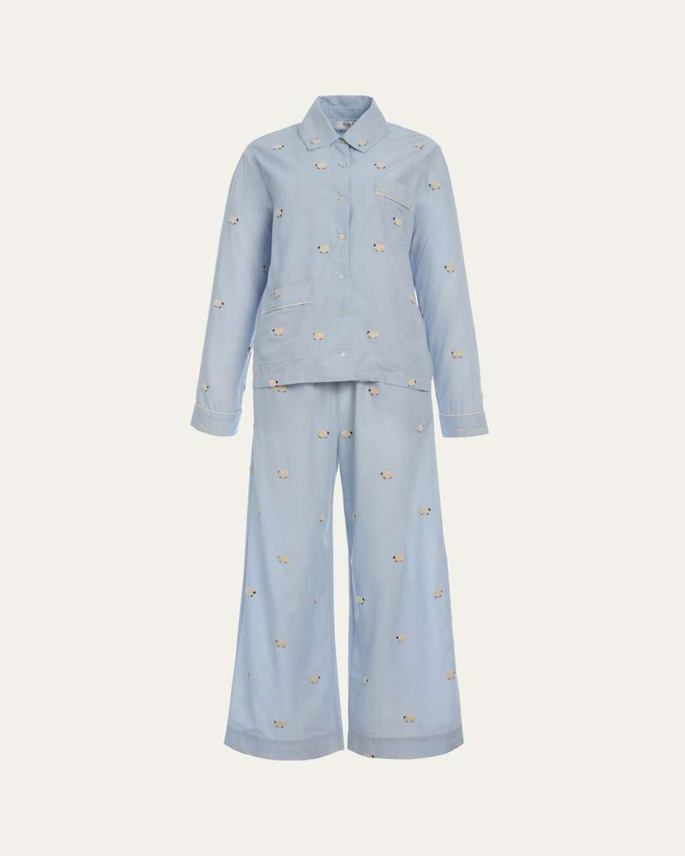 Embroidered Sheep Pocket Pajama Set